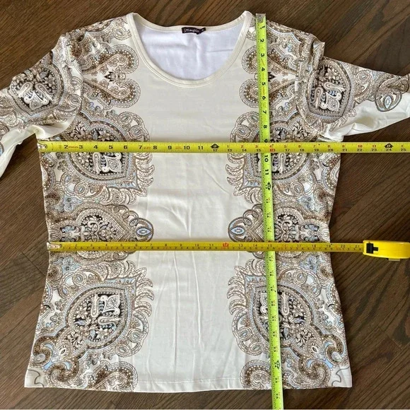 J. McLaughlin Catalina Cloth Block Paisley/Medallion 3/4 Sleeve Top XL - Picture 7 of 10